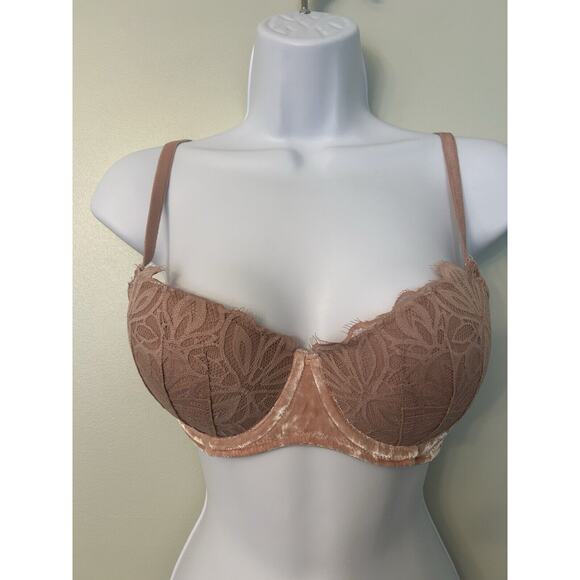 Victoria's Secret PINK Date Push Up Bra Underwire Lace Cup & Velvet Women’s 34D - Picture 5 of 8